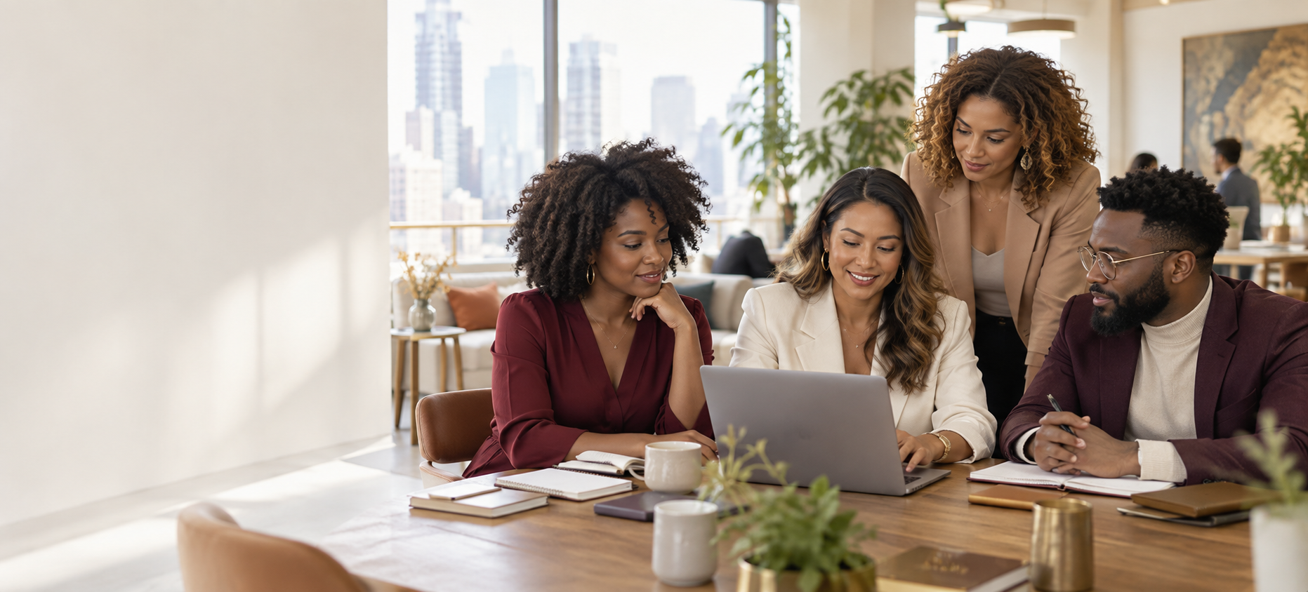 Entrepreneurs connecting in a shared workspace